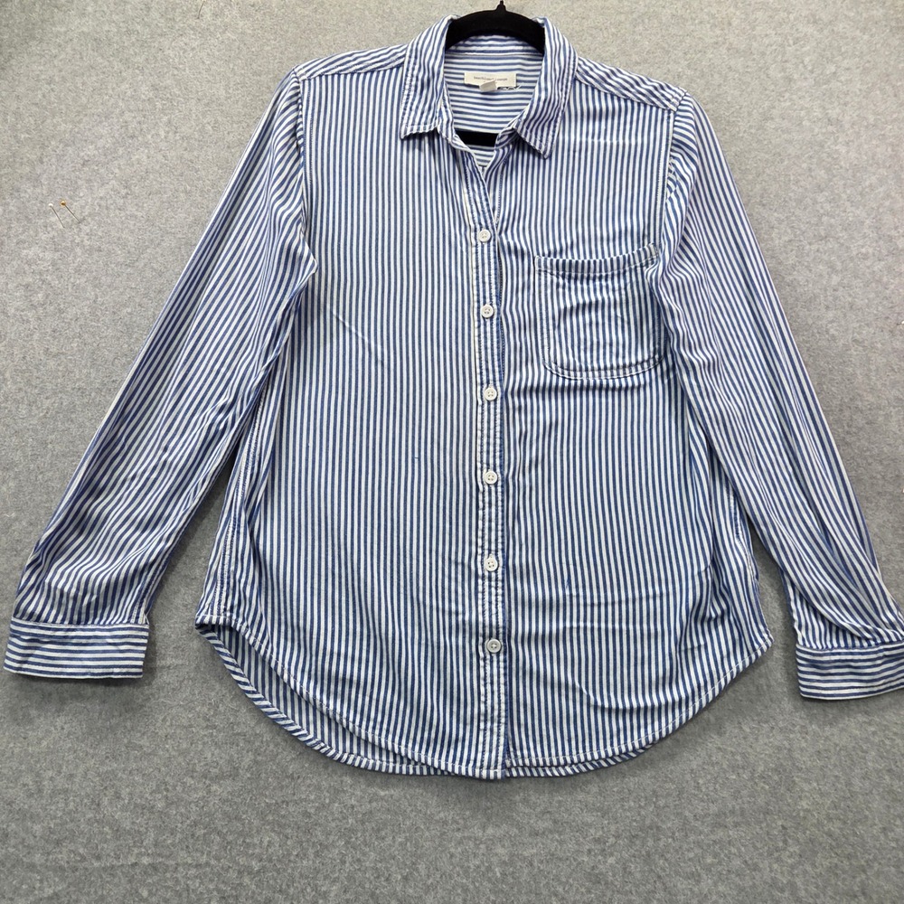 Beachlunchlounge Blue WhiteStriped ButtonDown Shirt Womens XS Long Sleeve Pocket